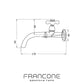 Technical drawing with dimensions for the Francone BT50W traditional solid brass wall mounted faucet.