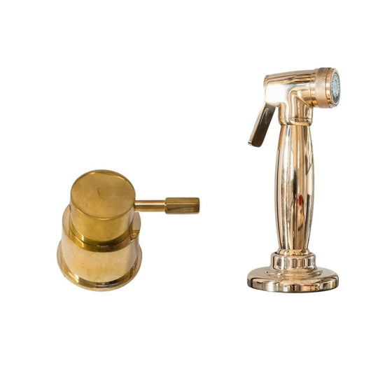 A Francone BT52 solid brass deck-mounted mixer tap and matching pull-out spray faucet.