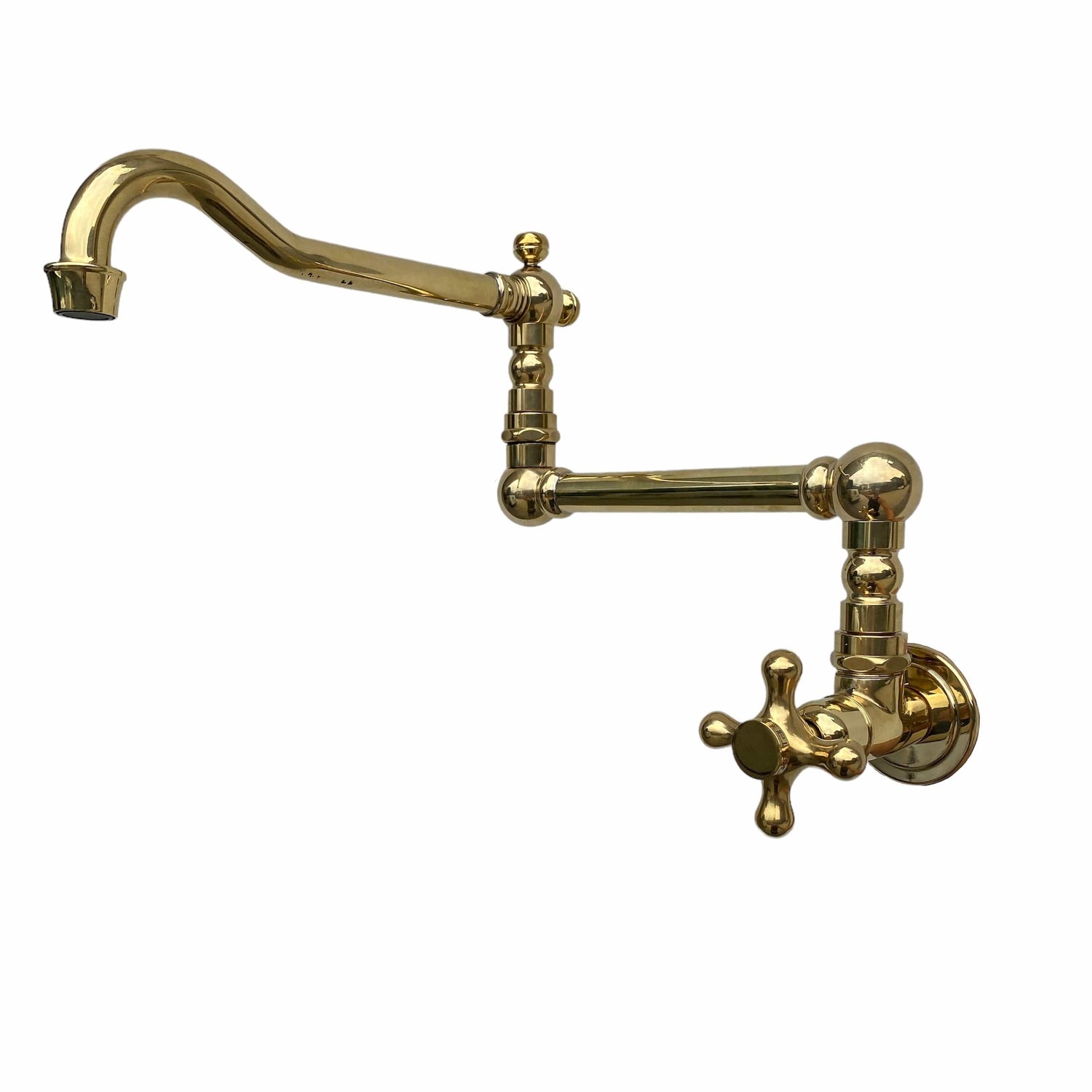 Traditional Francone BT53 unlacquered brass wall mounted kitchen pot filler tap, also known as a faucet.