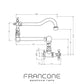 Technical drawing with dimensions for the Francone BT53 traditional wall-mounted kitchen pot filler faucet.