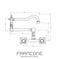 Technical drawing with dimensions for the Francone BT54 wall-mounted double-handle kitchen pot filler faucet.