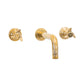 Traditional Francone BT55 unlacquered brass wall mounted bathroom faucet with spinner handles, made in Italy.