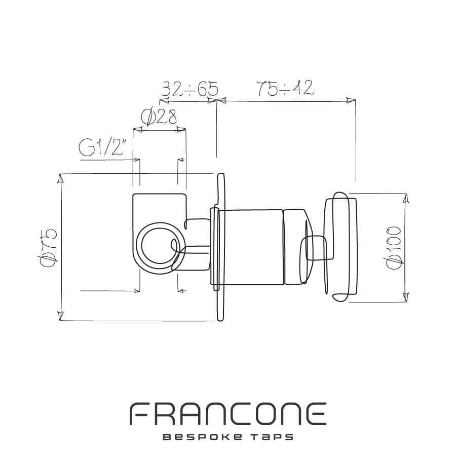 Technical drawing with dimensions for the Francone BT56 wall mounted progressive mixer bathroom faucet.