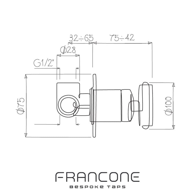 Technical drawing with dimensions for the Francone BT56 wall mounted progressive mixer bathroom faucet.