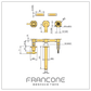 Technical drawing with dimensions for the Francone BT58 wall-mounted solid brass bathroom basin faucet.