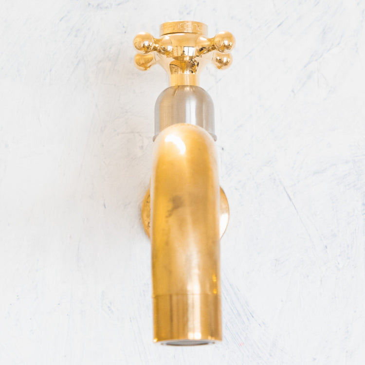 Traditional Francone BT59 wall-mounted bathroom faucet in unlacquered solid brass.