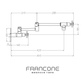 Technical drawing with dimensions for the Francone BT6 wall-mounted solid brass kitchen pot filler faucet.