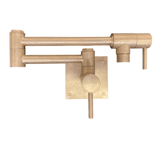 The Francone BT6 traditional wall-mounted kitchen pot filler faucet in unlacquered brass.
