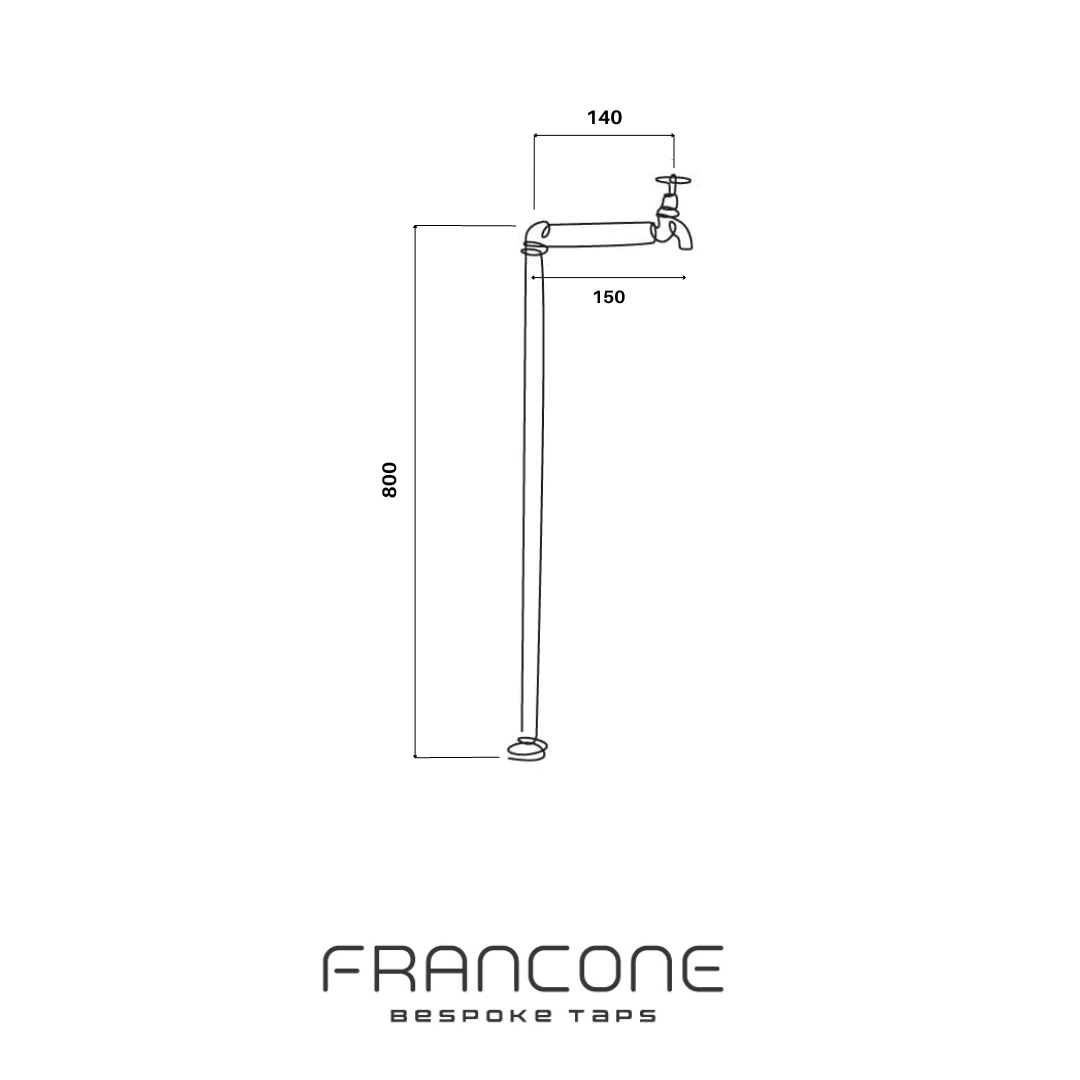 Technical drawing with dimensions for the Francone BT62 traditional solid brass floor-mounted bath faucet.