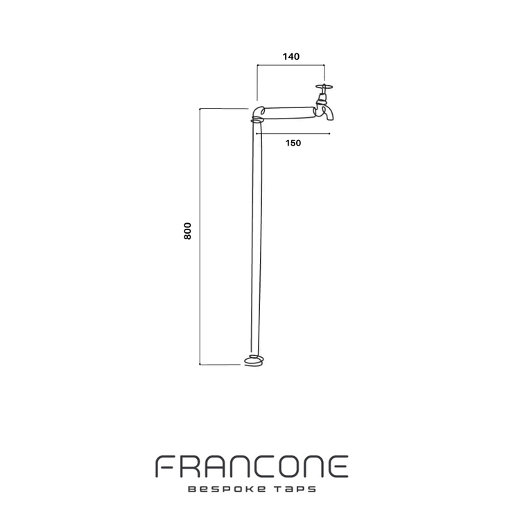 Technical drawing with dimensions for the Francone BT62 traditional solid brass floor-mounted bath faucet.