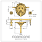 Technical drawing with dimensions for the Francone BT66 traditional solid brass wall-mounted lion head taps.