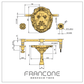 Technical drawing with dimensions for the Francone BT66 wall-mounted solid brass lion head faucet.