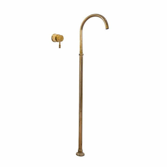 Francone BT67 floor-mounted bath filler tap and mixer faucet in unlacquered brass.