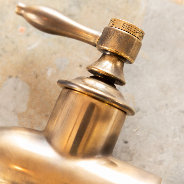 Detail of the Francone BT69F traditional kitchen faucet handle in an artisan old bronze living finish.