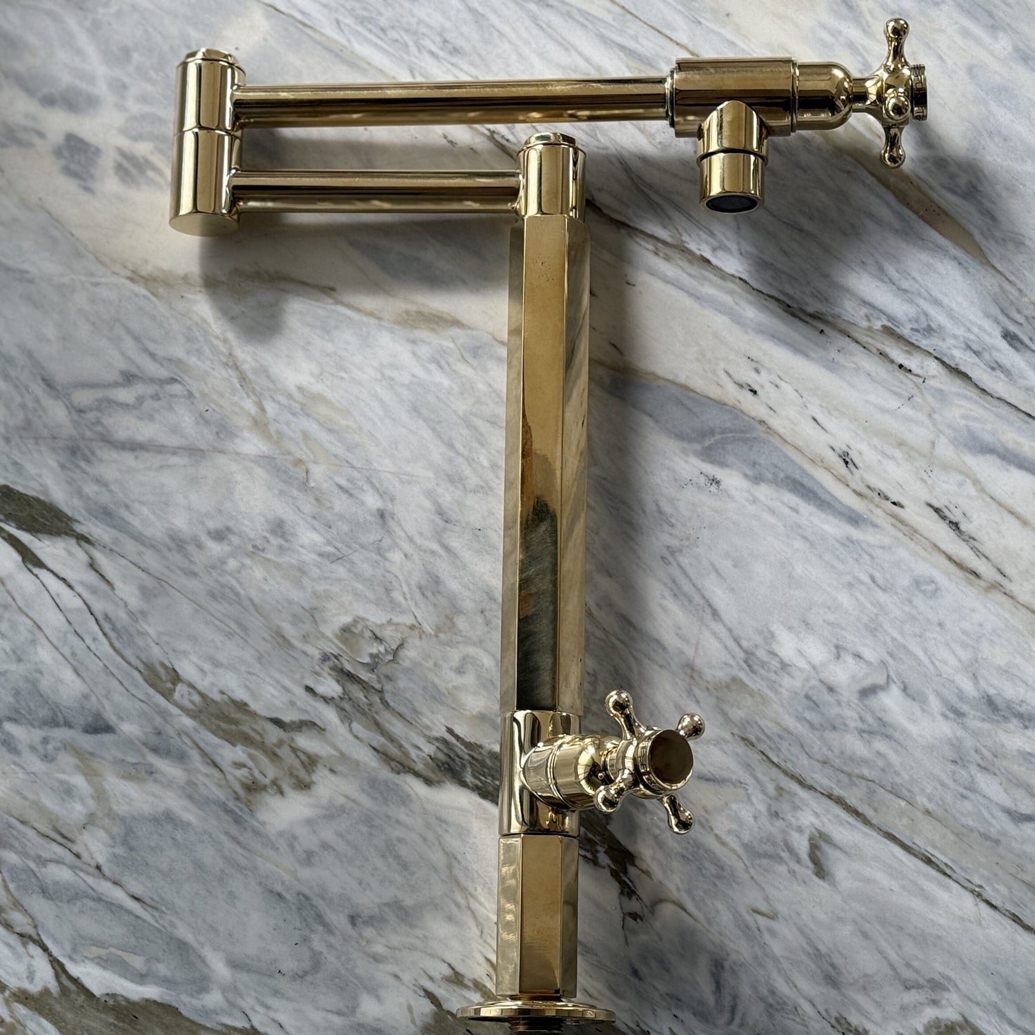 Francone BT6D traditional solid brass deck-mounted pot filler kitchen faucet with double handles.
