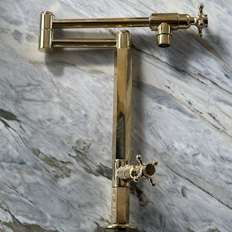 Francone BT6D traditional solid brass deck-mounted pot filler kitchen faucet with double handles.