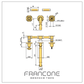Technical drawing with dimensions for the Francone BT70 traditional wall-mounted solid brass tap.