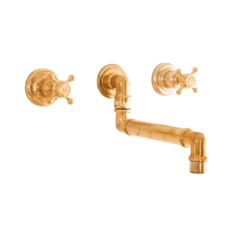 Traditional Francone BT70 unlacquered brass wall-mounted tap and faucet with a swivel spout.