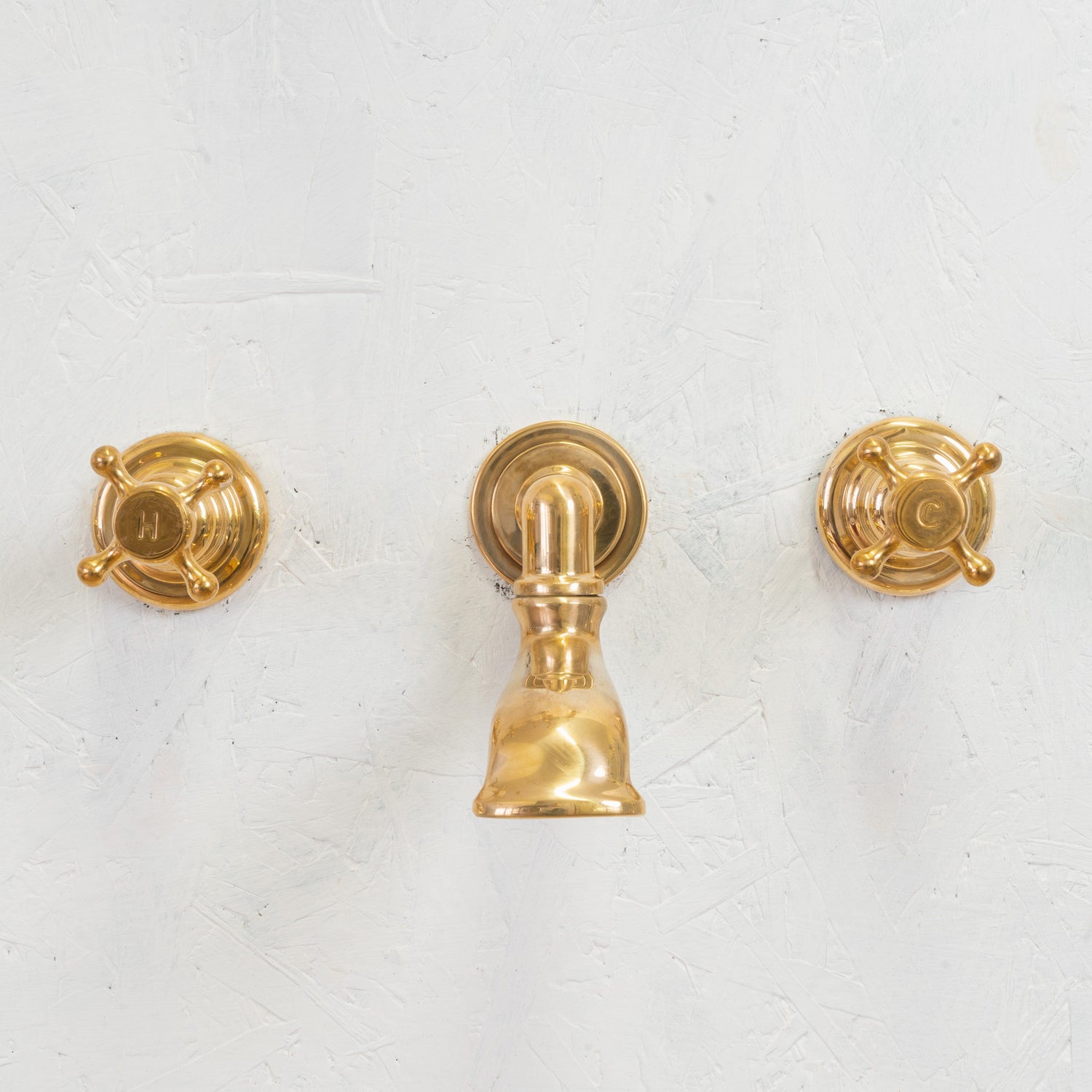 Traditional Francone BT78 unlacquered brass wall-mounted bathroom faucet, hand-polished in Italy.