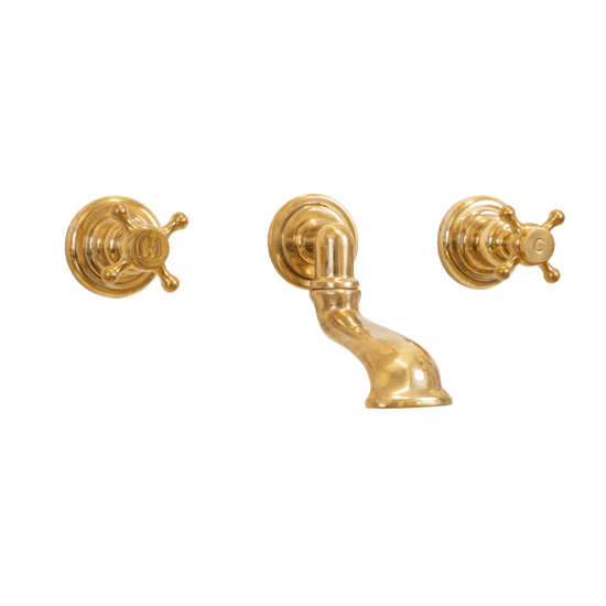 Francone BT78 traditional wall-mounted bath filler tap in unlacquered brass, a classic bathroom faucet.