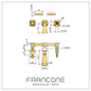 Technical drawing with dimensions for the Francone BT78 wall mounted solid brass bathroom faucet.