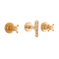 Francone BT8 wall-mounted unlacquered brass basin faucet with a short spout and traditional tap handles.