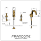Technical drawing with dimensions for the Francone BT80B solid brass swan bidet tap.