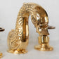Detail of the Francone BT80B unlacquered brass swan bidet faucet, a traditional Italian design.