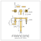 Technical drawing with dimensions for the Francone BT84 traditional three-hole wall-mounted basin tap.