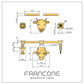 Technical drawing with dimensions for the Francone BT85 wall-mounted solid brass faucet tap with a bull head.