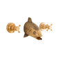 Traditional unlacquered brass wall-mounted bathroom faucet, the Francone BT86 tap with a decorative fish head spout.