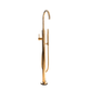 The Francone BT87 floor-mounted bath mixer tap and hand shower faucet in unlacquered brass.