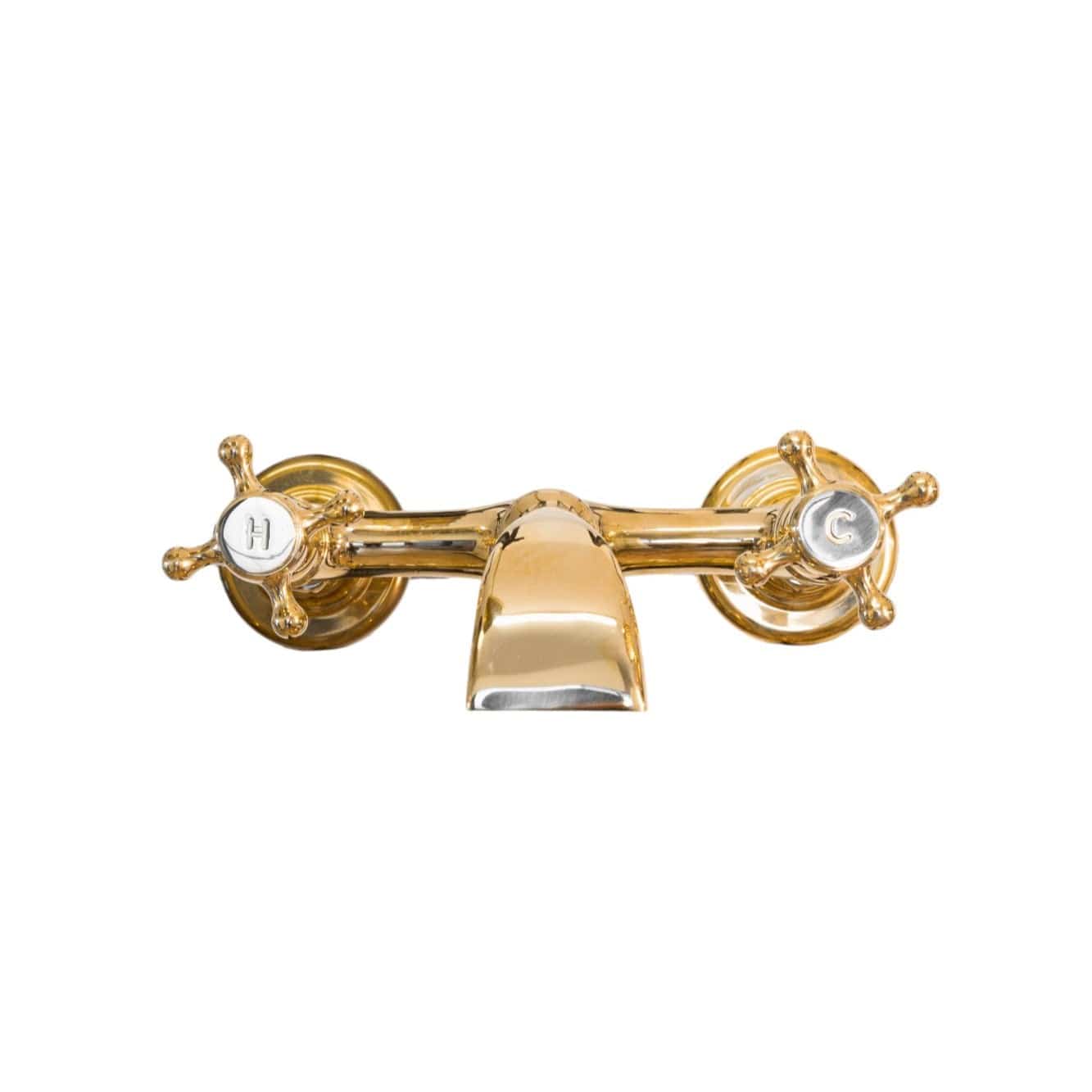 Traditional Francone BT89 unlacquered brass wall mounted bathroom tap, also a faucet, seen from above.