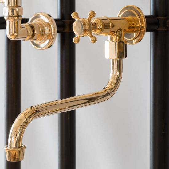 Francone BT9 traditional wall-mounted unlacquered brass faucet with swivel spout, made in Italy.