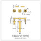 Technical drawing with dimensions for the Francone BT91 wall-mounted brass bathroom tap, also a faucet.