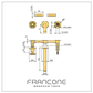 Technical drawing with dimensions for the Francone BT92 wall-mounted brass bath filler faucet.