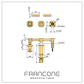 Technical drawing with dimensions for the Francone BT94 Heritage wall-mounted waterfall bath filler in solid brass.