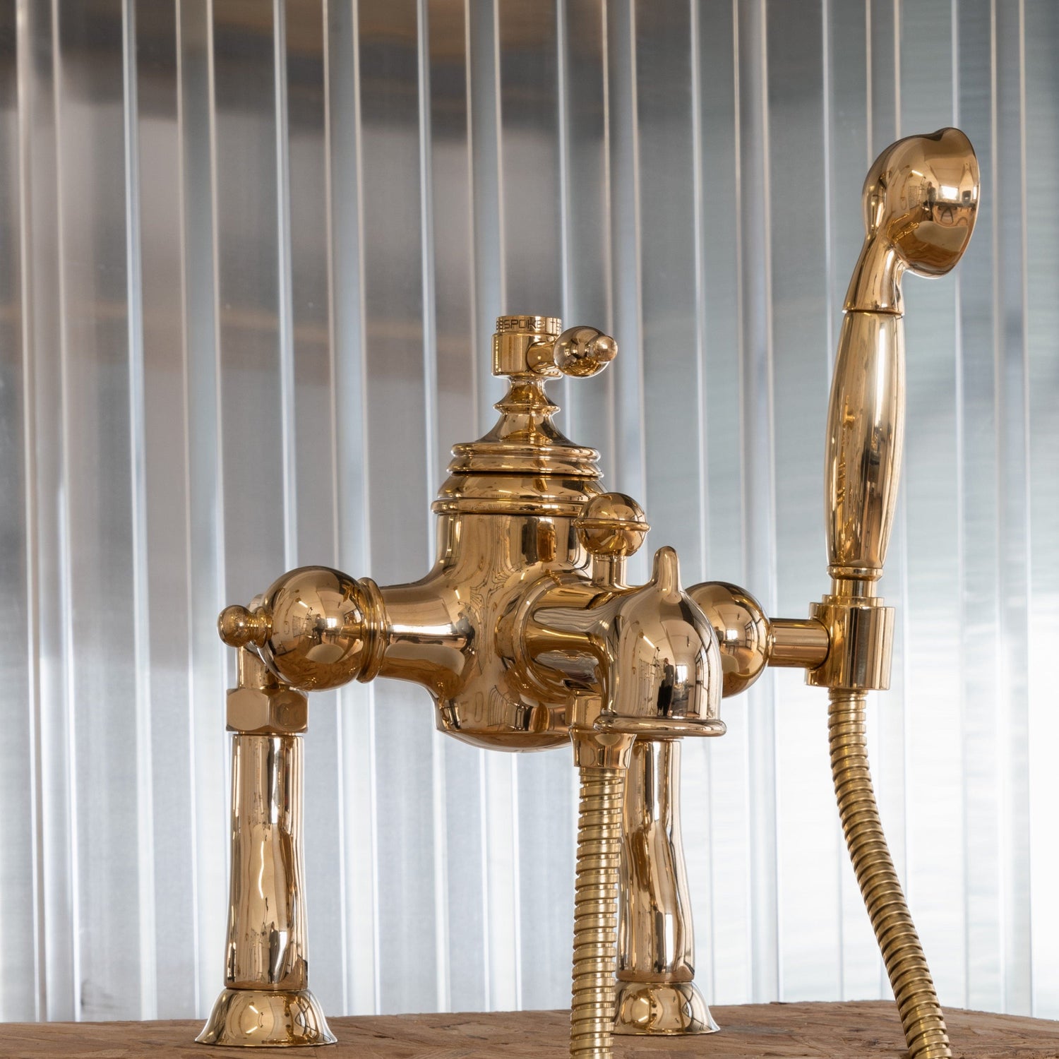 Francone BT95D traditional unlacquered brass deck mounted bath mixer tap and hand shower faucet.