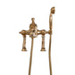 Traditional Francone BT95D unlacquered brass deck mounted bath filler faucet with hand shower.