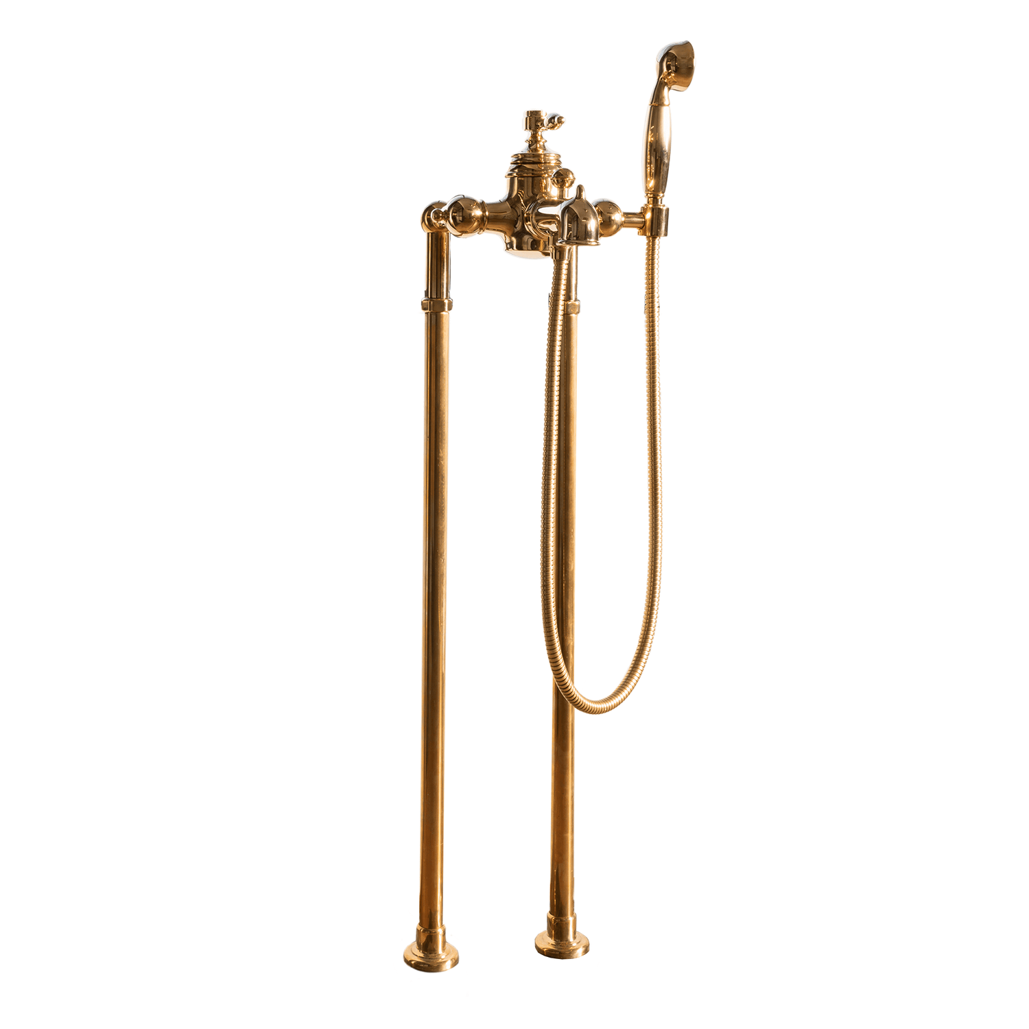 Francone BT95F traditional floor-mounted bath mixer tap and hand shower, handcrafted in solid brass for luxury bathrooms.