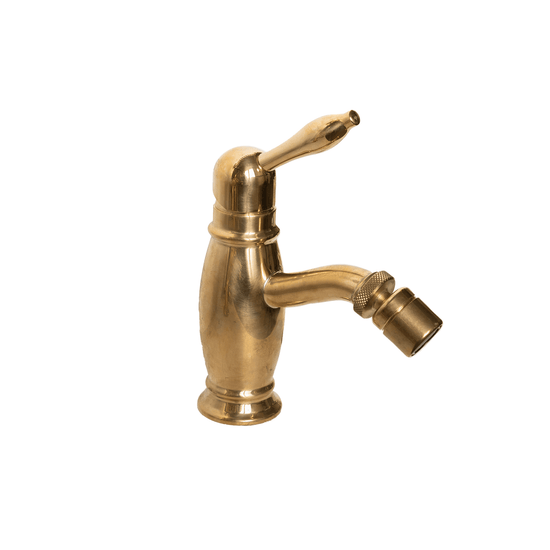 Francone BT97B classic deck-mounted bidet mixer tap in unlacquered brass, a traditional Italian bathroom faucet.