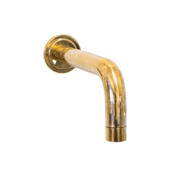 The Francone BTA15 curved wall-mounted solid unlacquered brass bathroom faucet spout.