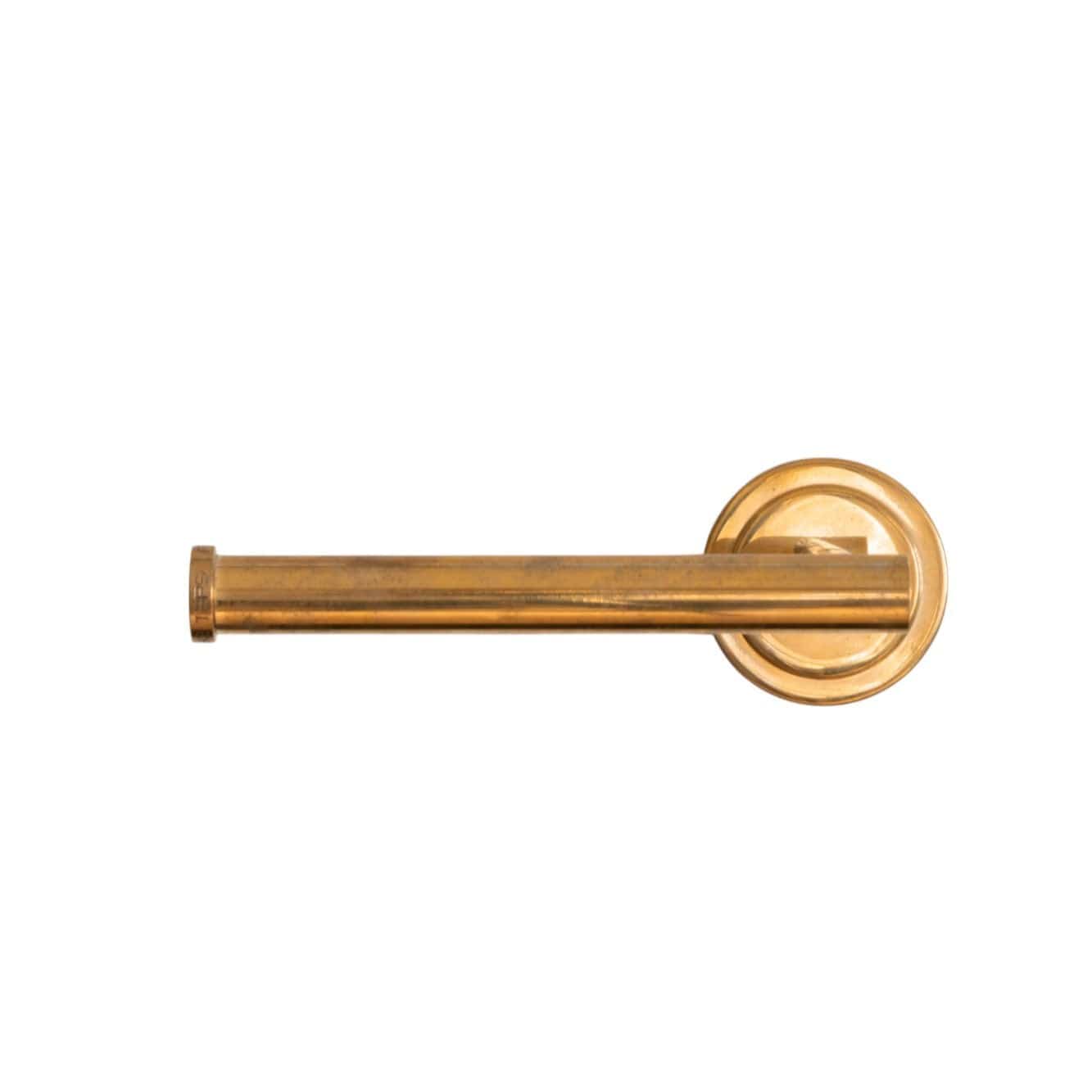 Francone BTA20 unlacquered brass wall-mounted toilet roll holder, a bespoke solid brass bathroom accessory.