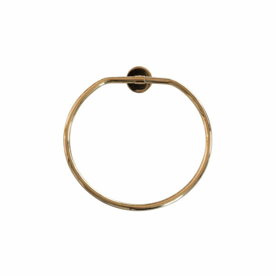 A circular Francone BTA23 solid unlacquered brass towel holder for luxury bathrooms.