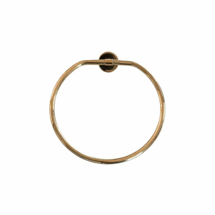 A circular Francone BTA23 solid unlacquered brass towel holder for luxury bathrooms.