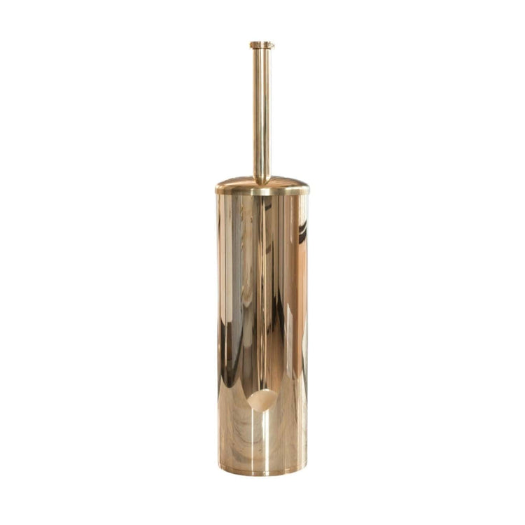 Francone BTA25 toilet brush holder in unlacquered brass, a cylindrical luxury Italian bathroom fitting.