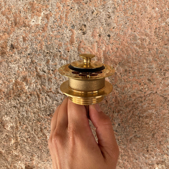Francone BTA2S antique style unlacquered brass basin drain waste with plug.