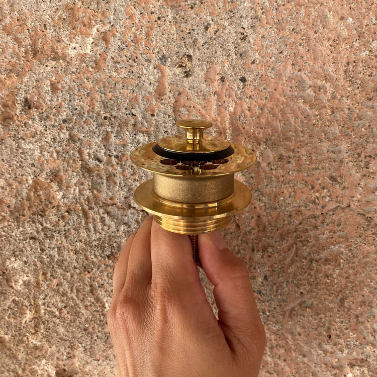 Francone BTA2S antique style unlacquered brass basin drain waste with plug.