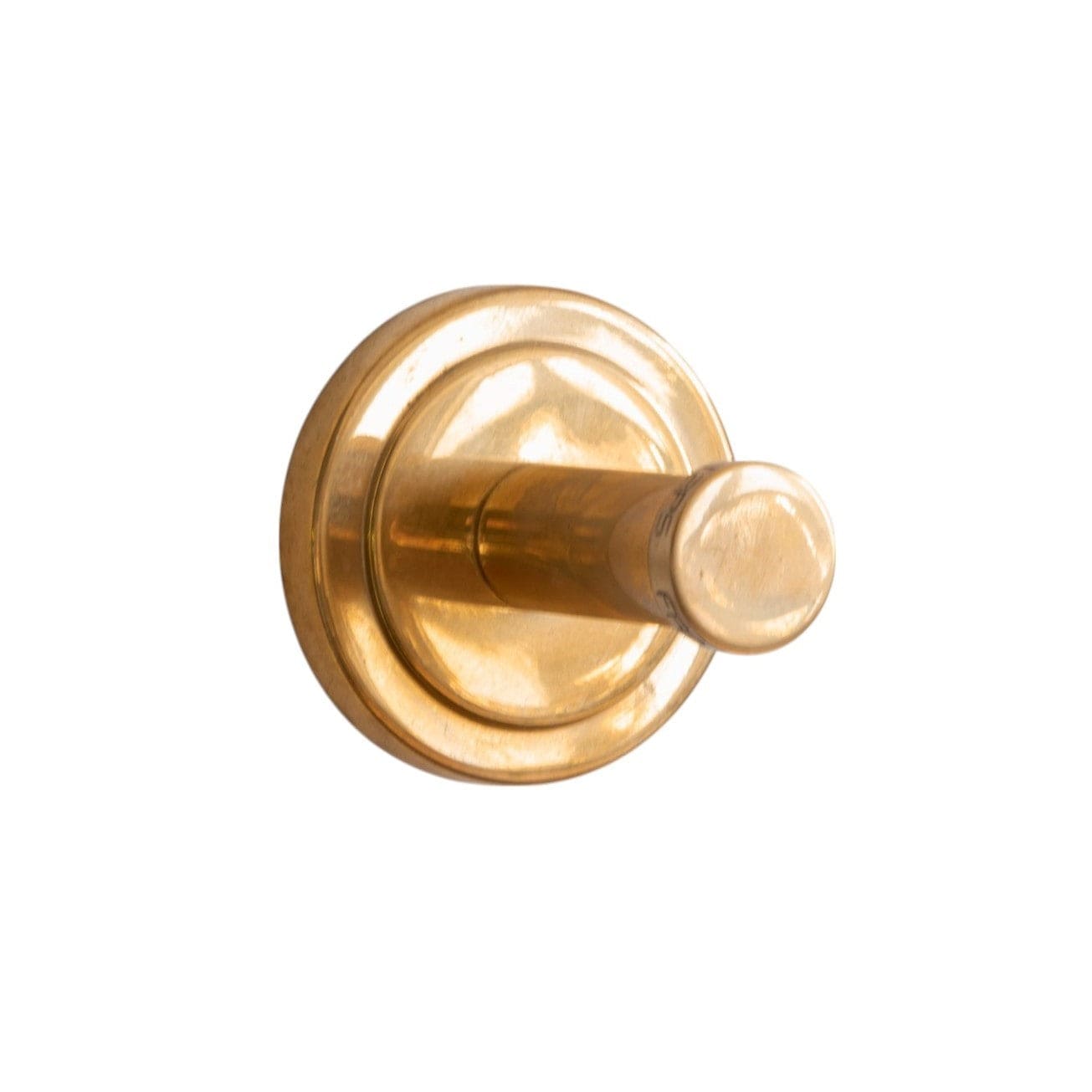 Francone BTA35 round single robe hook in unlacquered brass, a luxury Italian-designed bathroom accessory.