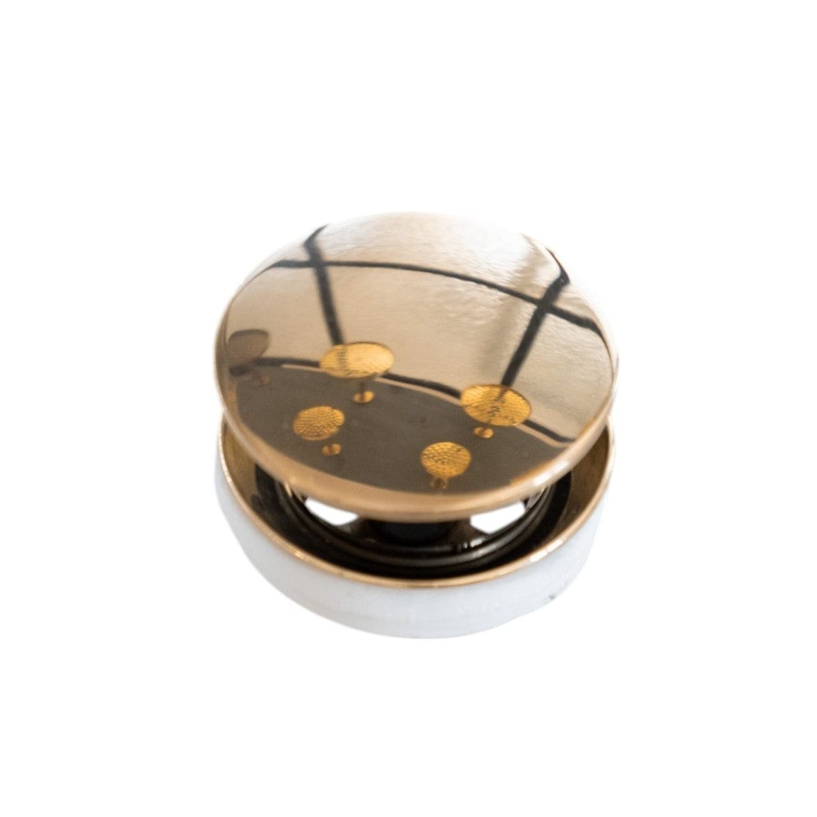 Francone BTA4 circular click-clack basin waste plug in unlacquered brass for luxury bathrooms.